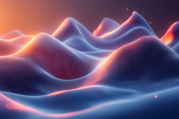 Abstract Digital Landscape with Glowing Wave Patterns for Futuristic Design