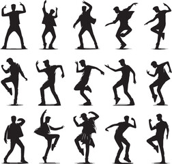 Obraz premium black dancers in different man and woman set silhouette vector, man and woman logo vector illustration