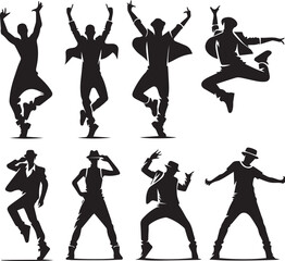 Fototapeta premium black dancers in different man and woman set silhouette vector, man and woman logo vector illustration