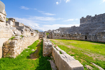 Fototapeta premium Xanthos or Xanthus Letoon which was the capital of Lycia, illustrates the blending of Lycian traditions and Hellenic influence, especially in its funerary art. The epigraphic inscriptions are crucial