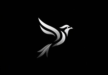 Abstract minimalist bird logo with simple curves and geometric shapes, black and white theme