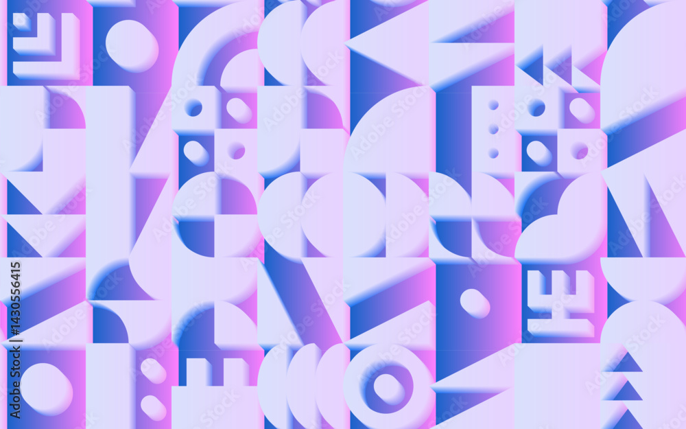 Poster geometric retro pattern with 50s styled shapes and y2k vaporwave colors