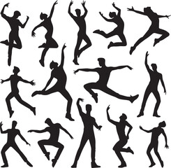 black dancers in different man and woman set silhouette vector, man and woman logo vector illustration