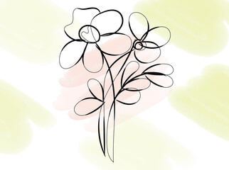 Elegant Line Art Flowers on Watercolor Background