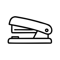 Black line icon of a desk stapler, symbolizing office supplies, document organization, school stationery, and paper management tools.