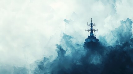 Obraz premium Warship Amidst Storm Clouds
