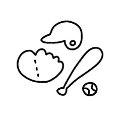 A set of cute doodle-style baseball equipment illustrations