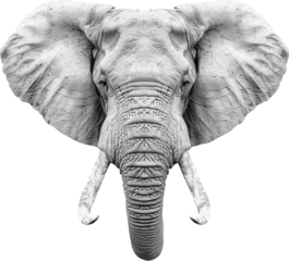 transparent background white elephant head with extended trunk and tusks