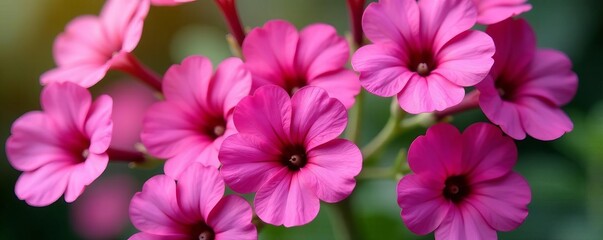 Close-up of ten vibrant pink flowers with delicate petals, blooms, isolated, background