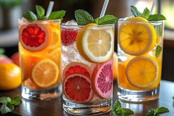 Fototapeta premium Refreshing Citrus and Berry Infused Summer Drinks for Festive Occasions