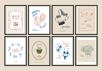 Sketch-style travel art print poster collection. Matisse style art.