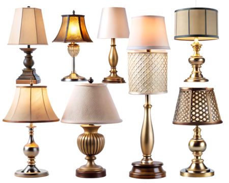 Collection Set of different decor styles of retro vantage and modern bedside nightstand lighting tab PNG