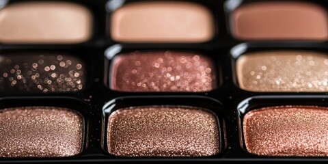 Fototapeta premium A close-up of a makeup palette featuring soft brown eyeshadows in matte and shimmer textures