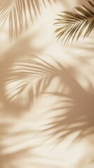 Blurred shadow of palm leaves on the wall, photography, all beige and cream tones. --no green.