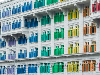 Colorful shutters on a colonial building in Singapore