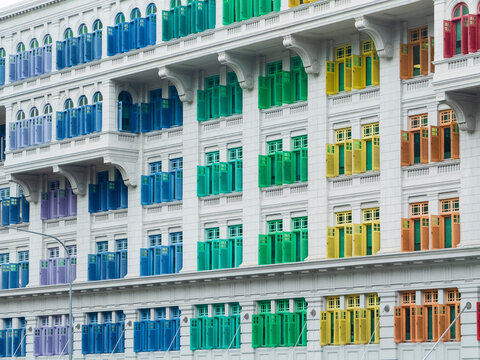 Colorful shutters on a colonial building in Singapore