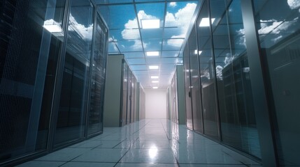 Server room interior, modern design, spacious