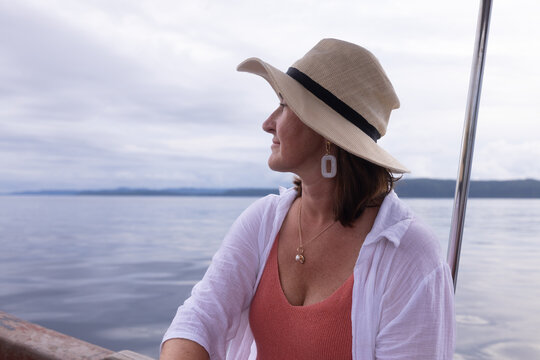 Tourist enjoying the view on Kri Island, Raja Ampat