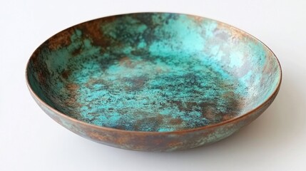 Teal Patina Copper Bowl on White Background