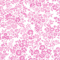 Seamless floral pattern with colorful hand-drawn flowers and leaves on a white background. Bright and vibrant design perfect for textiles, wallpapers, wrapping paper.