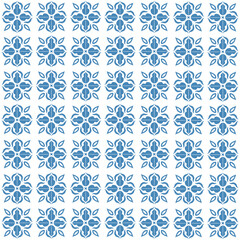 Blue Mediterranean tiles seamless pattern. Hand drawn Sicilian summer geometric repeat background, checkered wallpaper, Portuguese fashion interior design print, wrap paper, textile, fabric. Vector il