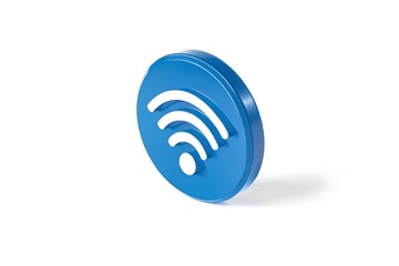 Blue WIFI Icon. Wireless Network Symbol. 3D Rendered on White Backdrop