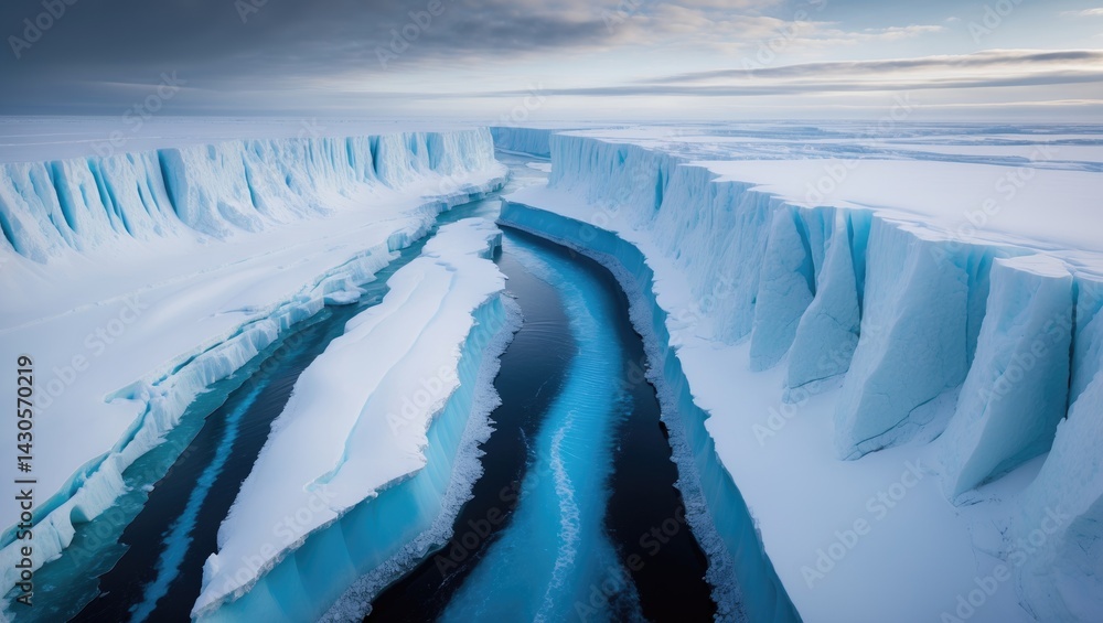 Poster a fracture in the arctic ice as an icebreaker navigates through the floating sheet