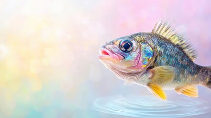 Fototapeta premium A cultivation fish with a swirling water effect, vibrant hues, copy space below, dynamic ad poster