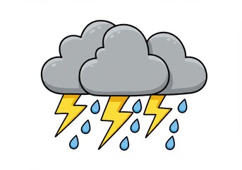 Gray clouds with lightning and rain isolated on white background