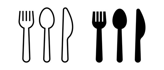 Vector isolated Cutlery icon set in black outline and fill