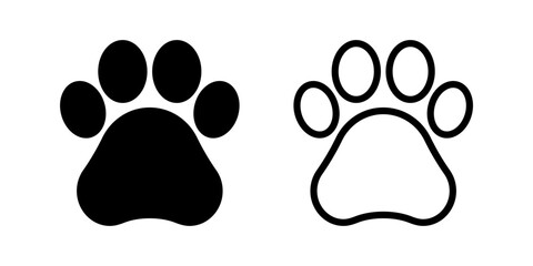 Vector isolated Paw icon set in black outline and fill