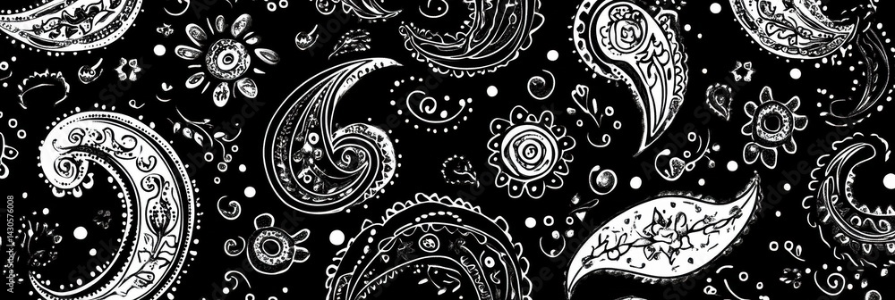 Aufkleber elegant black and white paisley pattern featuring intricate details in a seamless design suitable fo