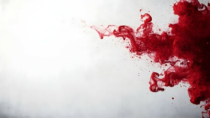 Abstract red ink splatter on a plain white surface.