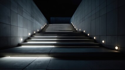 Fototapeta premium Nighttime illumination of stone wall and staircase