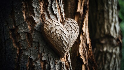 Romantic initials engraved on a pine tree trunk