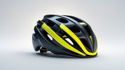 Fototapeta premium Stylish Black Bicycle Helmet with Yellow Details, Optimized for Safety and Aerodynamic Efficiency