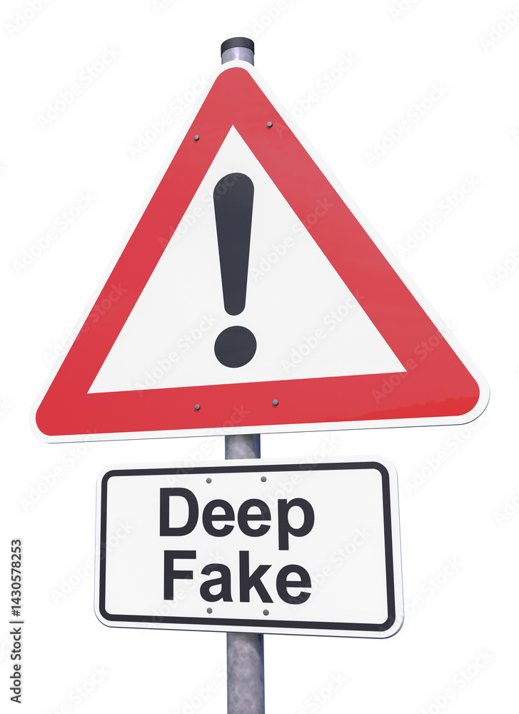 Poster 3d rendering of a caution traffic sign with the message deep fake - warning symbol - isolated.