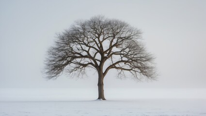 Fototapeta premium Winter scene featuring a solitary horse chestnut tree