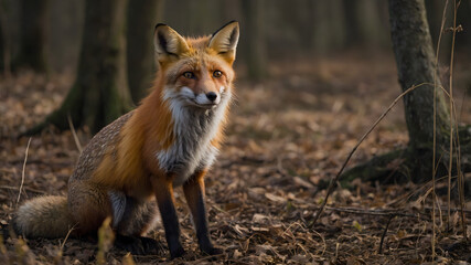 Fototapeta premium The fox is a medium-sized brown fur, showing a mix of light and dark tones.