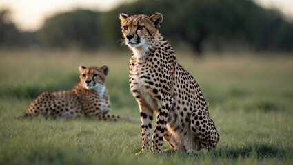 Obraz premium Speedy feline predator in Serengeti's nature landscape