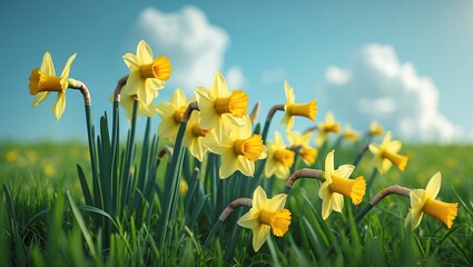 Yellow daffodils blooming in a field