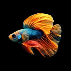 Fototapeta premium Colorful betta fish swimming gracefully against a dark background.