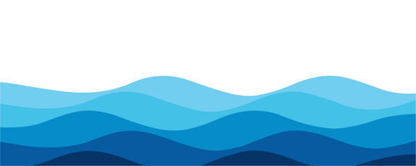 Blue water wave pattern illustration with light to dark gradient layers on white