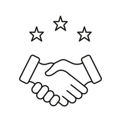 Handshake With Stars Line Icon. Partnership, Trust, And Quality Assurance Outline Symbol. Business Agreement And Customer Satisfaction. Editable Stroke. Isolated Vector Illustration