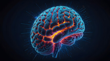 View of a human brain, Overall atmosphere is energetic, futuristic, and evokes a sense of scientific wonder.