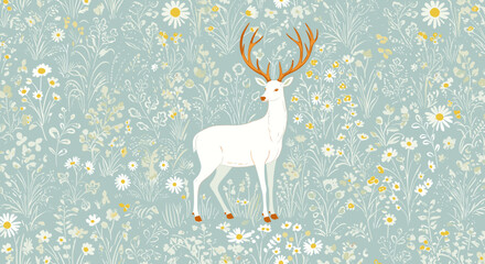 Elegant Deer in Floral Field Illustration