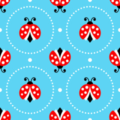 Seamless animalistic pattern with stylized ladybugs, children's background