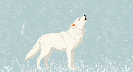 White Wolf Howling in a Snowy Landscape