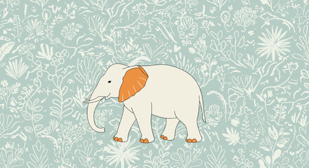 Elephant Illustration on Floral Background