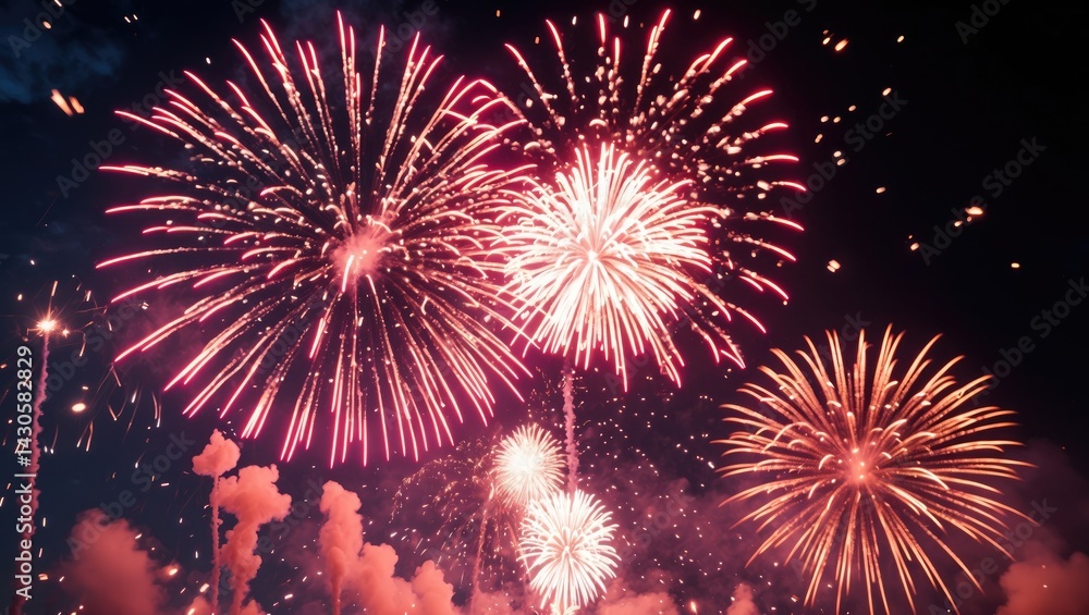 Poster countdown to festive party time event with red fireworks